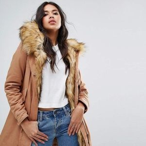 Boohoo Parka Coat With Faux Fur